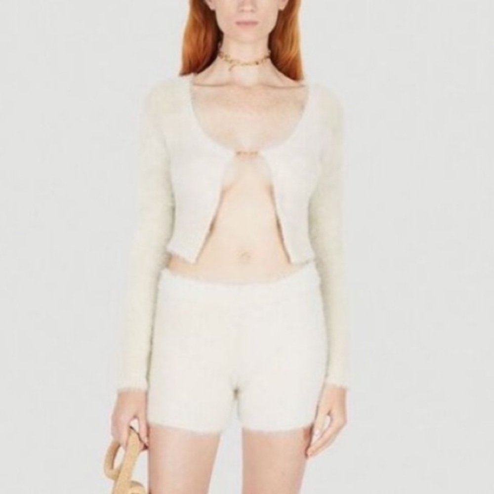 NWT Jacquemus SET Cardigan Sweater Long Sleeve Top & Mini Shorts 2 Piece White